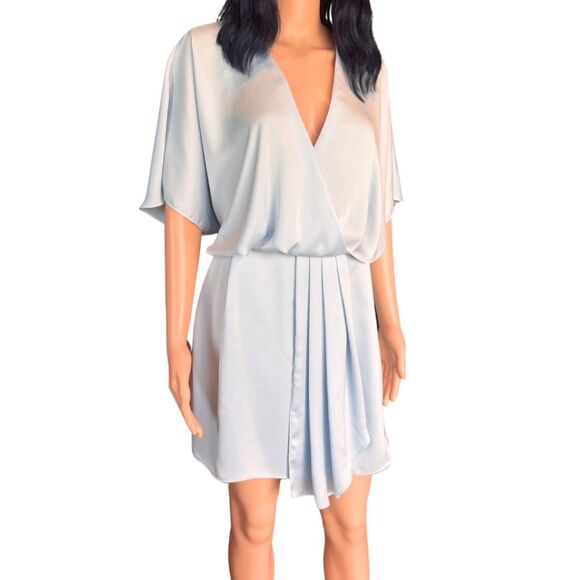 Ramy Brook Lillie Mini Dress Large Blue Silky Pleated Cocktail Party Wedding - Picture 5 of 7